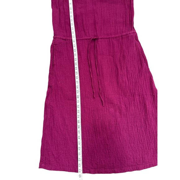 Pact Coastal Gauze Tie-Waist Midi Dress Cap-Sleeve Organic Cotton Magenta Sz XS - Picture 5 of 7